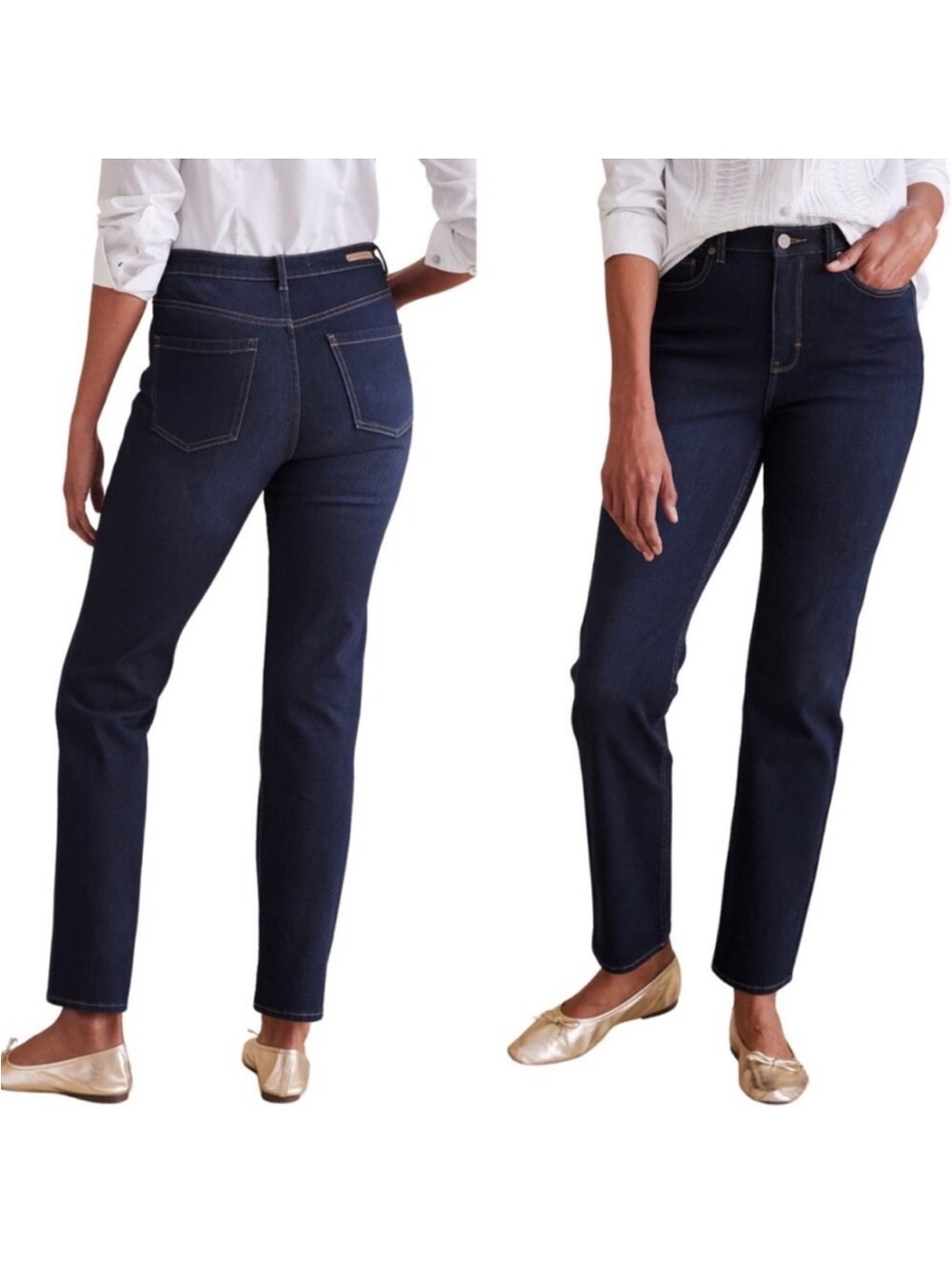 Soft Surroundings Ultimate Dark Wash Blue 
Denim Straight Leg Jeans High Rise 14